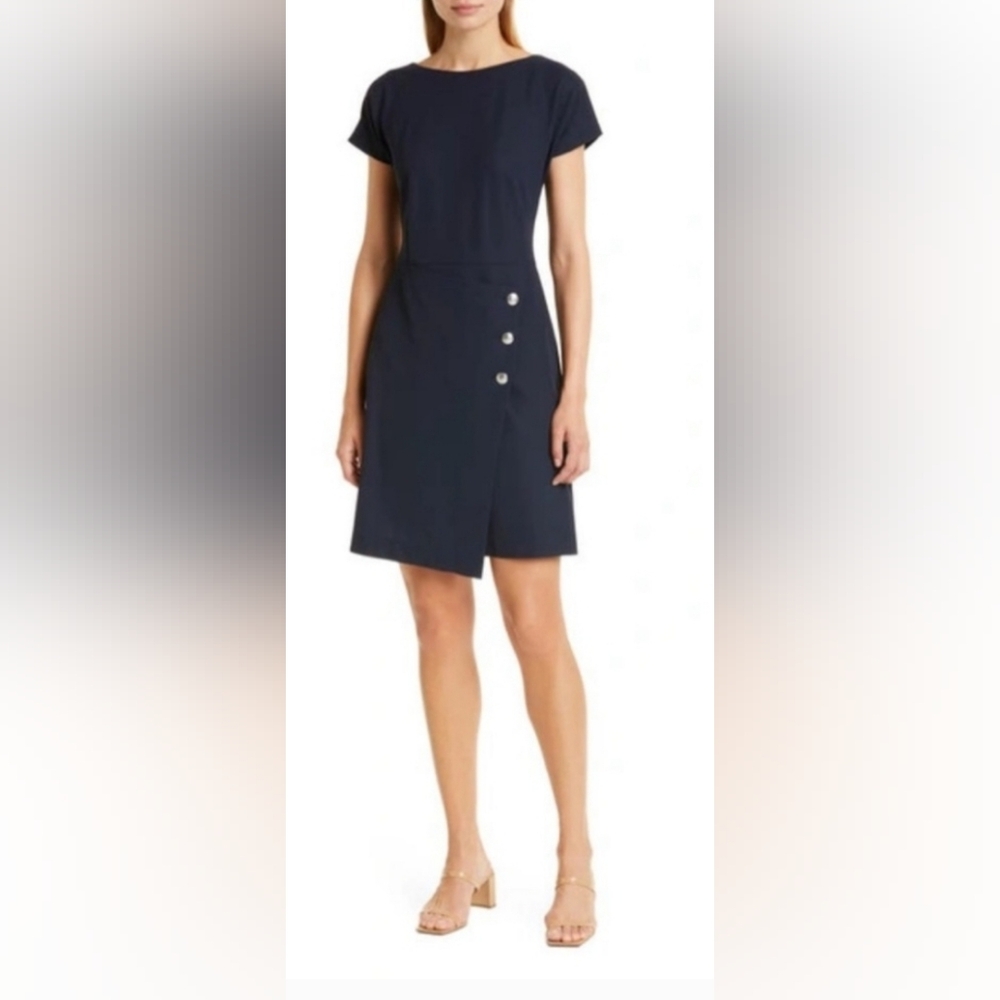 Hugo Boss Size 18 Datera Wrap Front Sheath Dress In Midnight NWT
